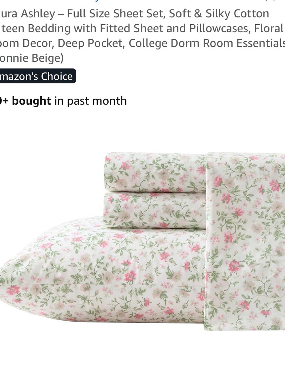 Laura Ashley Pink and Green Floral Full Sheet Set